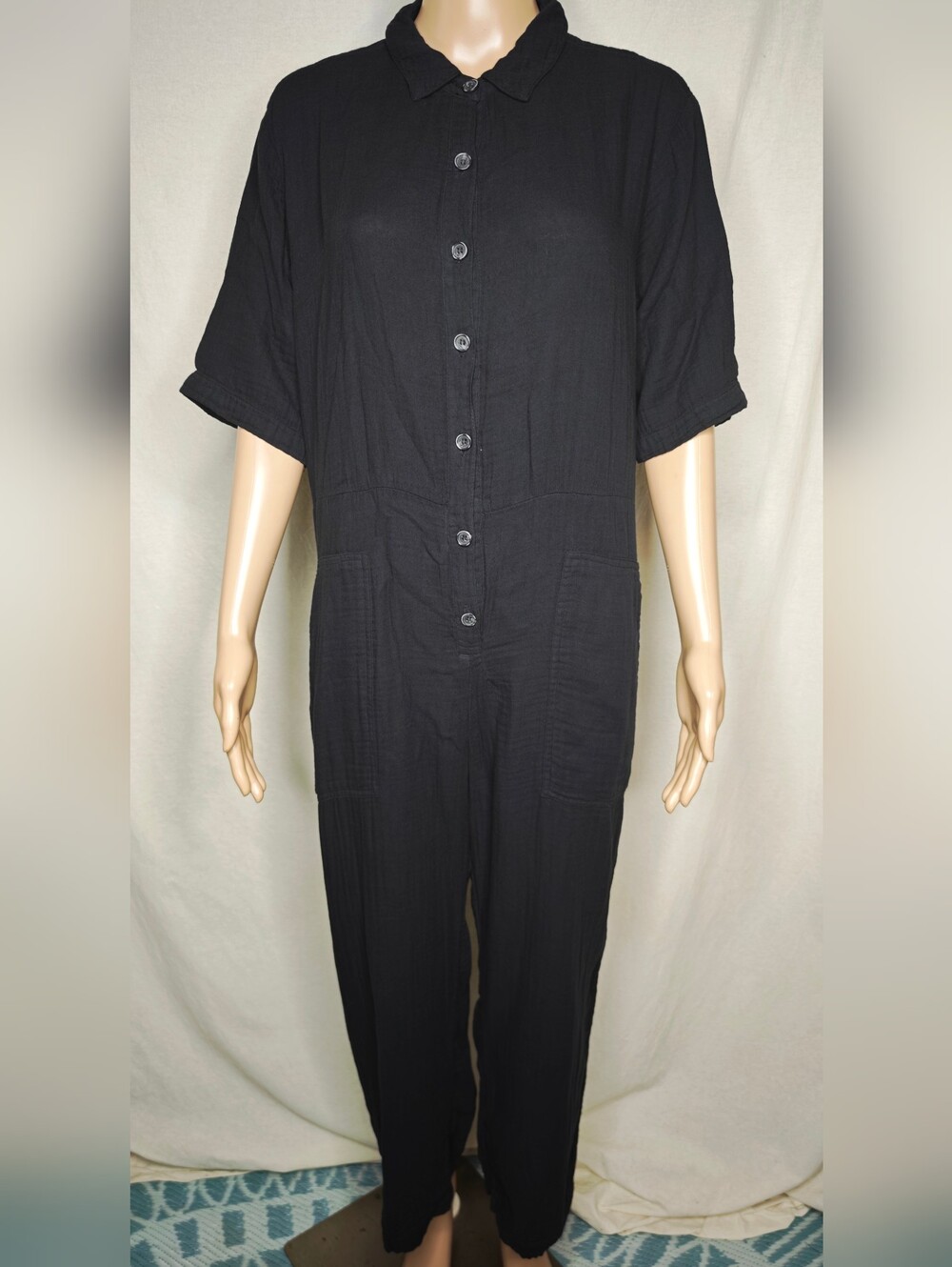 Velvet button down short sleeve jumpsuit
